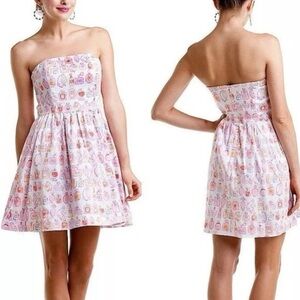 Lilly Pulitzer Lottie Resort White Spritz Print Strapless Mini Dress Sz 0